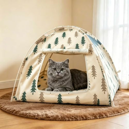Portable Pet Tent Cave Bed with Removable Washable Mat, Indoor Pet Kennel