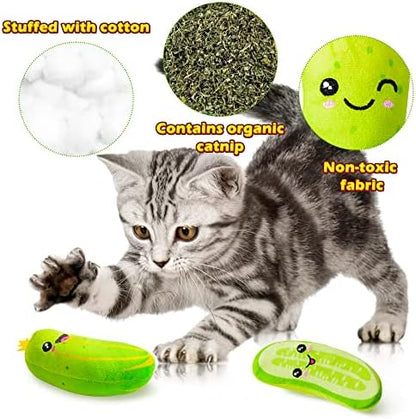 MALLMALL6 Pickle Catnip Cat Toys - 5Pcs Indoor Kitten Chew Bite Kick Cucumber Catmint Interactive Toys for Cat Lover Gifts, Kitty Boredom Relief Supplies with Cute Expression for Pet Birthday Presents