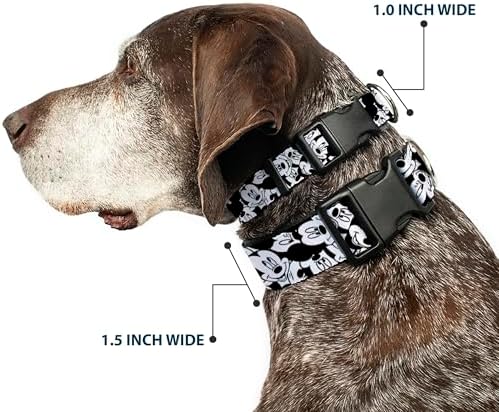 Buckle-Down Plastic Clip Collar - Mickey Mouse Expressions Stacked White/Black - 1/2" Wide - Fits 8-12" Neck - Medium