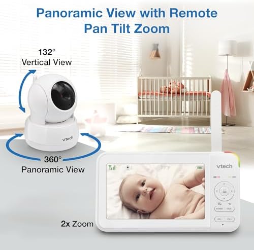 VTech Baby Monitor No WiFi, 2 Cameras – Monitor Two Rooms, Remote Pan-Tilt-Zoom, Hack-Proof, 5" Screen, 17Hr Battery, 1000ft Range, Night Vision, Temperature Sensor | 924-2W
