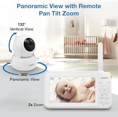 VTech Baby Monitor No WiFi, 2 Cameras – Monitor Two Rooms, Remote Pan-Tilt-Zoom, Hack-Proof, 5" Screen, 17Hr Battery, 1000ft Range, Night Vision, Temperature Sensor | 924-2W