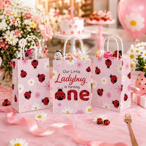 Greencian 16Pcs Ladybug 1st Birthday Party Favor Bags for Girls Goodie Bags