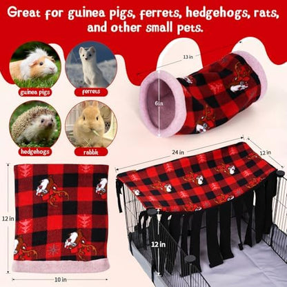 NAPLORD Small Pet Fleece Set,Guinea Pig Snuggle Sack, Tunnel,Fleece Forest Hideout,Square and Round Potty Pads for Guinea Pigs and More