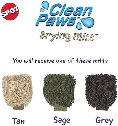 SPOT Clean Paws Chenille Microfiber Dog Towel Mitt - Super Absorbent, Quick-Drying, Washable, Double-Sided Glove for Wet Paws & Body, Durable, Odor-Free, Gently Massages & Dries, 9.5in x 7in