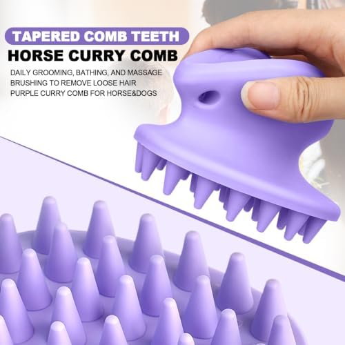 MAXIMILIAN Purple Horse Curry Comb Horse Brush for Shedding&Bathing&Massage