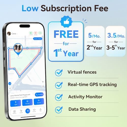 Thereye GPS Dog Fence Collar, App Controlled Wireless Fence