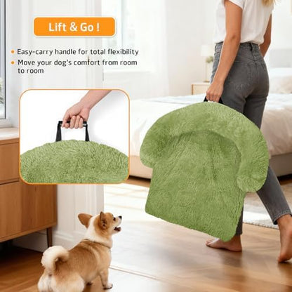 GGIB Calming Dog Bed Fluffy Plush Dog Mat for Furniture Protector with Removable Washable Cover for Large Medium Small Dogs and Cats (Extra Large (53x39.3x6), Grass Green)