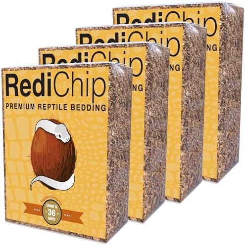 RediChip Reptile Bedding Loose Medium Coconut Chip Substrate 36 Quart Coco Husk Mulch for Snake and Gecko Habitat, Ball Python Terrarium, Lizard and Turtle Tanks, Tortoise Enclosure (4 Pk)