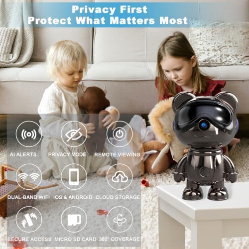 3K Indoor Security Camera Robot, Gunmetal Baby Monitor and Pet Camera Wi-Fi