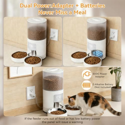 NEWBULIG Automatic Cat Feeder for 2 Pets 6L Dog Food Dispenser, White