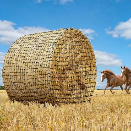 6 * 6ft Completely Upgraded Bolded Round Bale Hay Net for Horses&Livestock, Large Heavy Duty Round Bale Hay Net, 12-Strand Knotless Slow Feeder Hay Net with 2.2inches Holes
