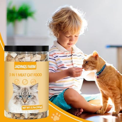 Freeze Dried Cat Food, 3 in 1 Natural Freeze Dried Meat - Chicken, Duck, and Salmon Recipe for Cats, Grain-Free Protein Rich Cat Kitten Food 5.7oz