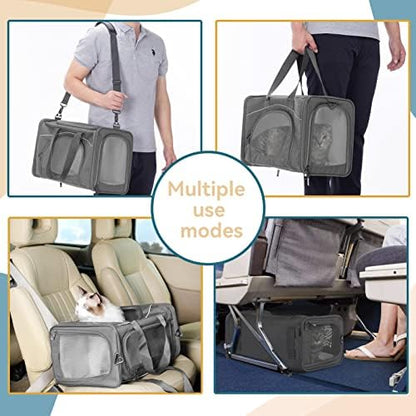 ‌Petsfit Airline Approved Pet Carrier for Small Dogs & Cats, 19x9x12 TSA Approved Carrier, with Removable Dual-Sided Padding (2-Way Placement) - Fits Under Most Airplane Seats, Escape Proof (Grey)