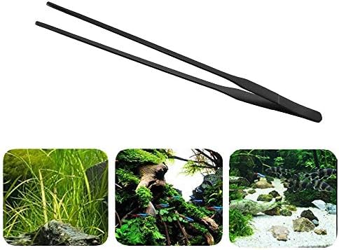 FRUTA Aquarium Tweezers Stainless Steel Straight Tweezer with Carbonation Protection Coating Against Rust Extra Long Reptiles Feeding Tongs Tools for Aquatic Tank Plants,15 inch- Black Straight