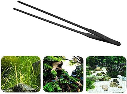 FRUTA Aquarium Tweezers Stainless Steel Straight Tweezer with Carbonation Protection Coating Against Rust Extra Long Reptiles Feeding Tongs Tools for Aquatic Tank Plants,15 inch- Black Straight