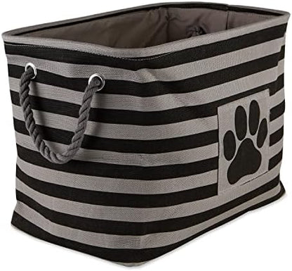 Bone Dry Pet Storage Collection Striped Paw Patch Bin, Black, Large Rectangle