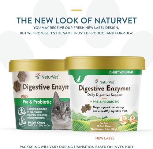 NaturVet Digestive Enzymes Daily Digestive Support for Cats - 60 Soft Chews