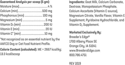 Breeder’s Edge Oral Cal Plus Powder, Calcium & Vitamin D₃ Whelping Supplement for Nursing Dogs and Cats, Supports Healthy Bones, Teeth & Lactation, 300g