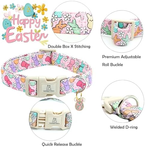 Lionheart glory Easter Dog Collar Colorful Collar for Small Dog Collars Easter Egg Print Dog Collars Spring Female or Male Pet Gift Adjustable Heavy-Duty Holiday Dog Collar Plastic Buckle