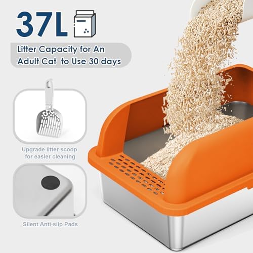 Suzzipaws XL Enclosed Stainless Steel Cat Litter Box for Big Cats