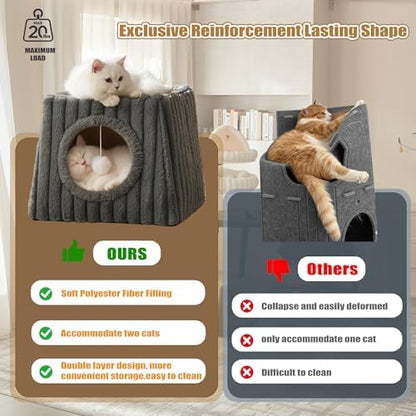 Dogpals Cat Cave Bed 15.74"x15.74"x13.38" Large with Balls(Deep Grey)