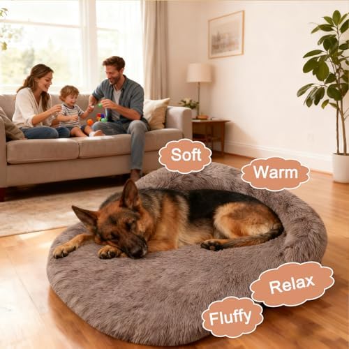 Orthopedic Dog Bed with Egg-Crate Base, Calming Dog Beds Fluffy Plush Faux Fur with Raised Edges, Spine Friendly Pet Sleeping Mat for Medium Large Dogs, Machine Washable (Oval, Brown 40"x30")