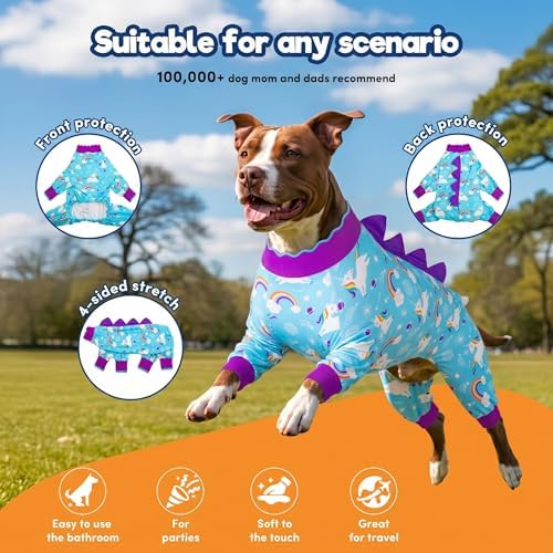 LovinPet Large Dog PJs, Mastiff Pajamas, Wild Horse Prints, Rainbow, XL