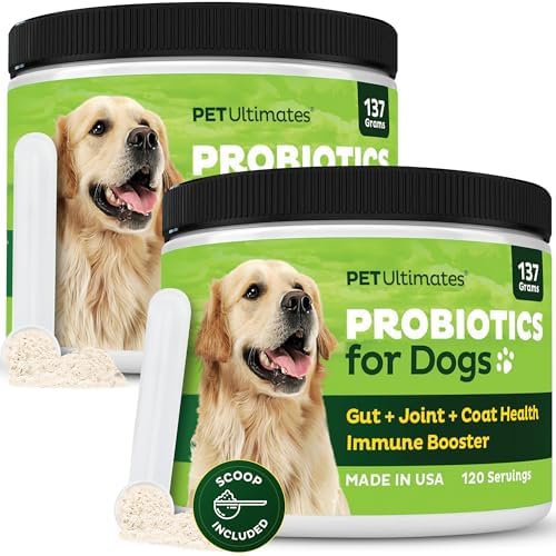 Pet Ultimates Probiotics for Dogs – 22-Species Dog Probiotics for Digestive Support & Antibiotics Recovery – Skin and Coat Supplement, Enhances Vitality – Dog Health Supplies (2 Pack)