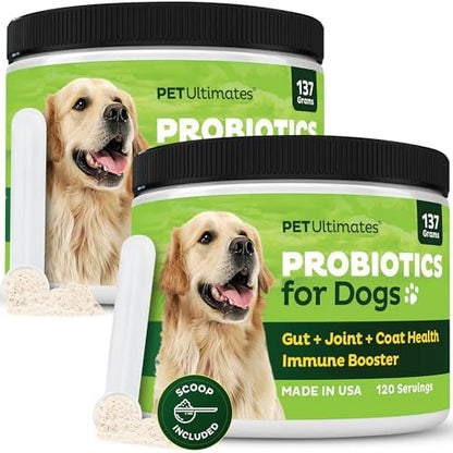 Pet Ultimates Probiotics for Dogs – 22-Species Dog Probiotics for Digestive Support & Antibiotics Recovery – Skin and Coat Supplement, Enhances Vitality – Dog Health Supplies (2 Pack)