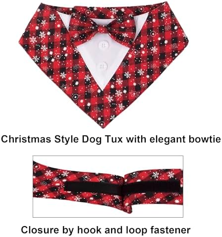ADOGGYGO Christmas Dog Tuxedo Bandana, Red Plaid Pet Chritstmas Tux with Bowtie Adjustable Christmas Formal Costume for Medium Dogs Pets (M)