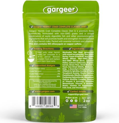 Gargeer 2oz Hermit Crab Food. Non-GMO, Premium Ingredients, Made in USA
