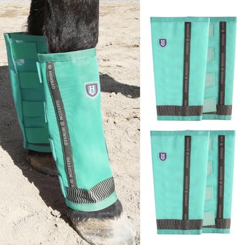 Harrison Howard Loose-Fitting Horse Fly Boots UV-Protective, Durable Fine Mesh Leggins with Reflective Strips (Set of 4)