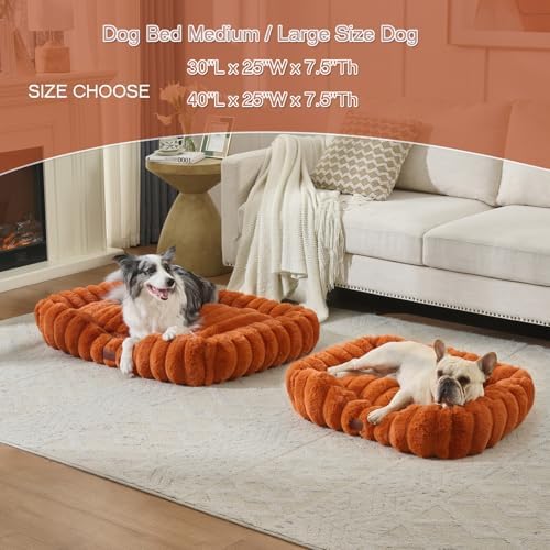 Luxury Dog Beds,Large Sized Dog Washable Furry Pet Beds,Comfort Rectangle Pet Sofa Couch with Ultra,Puppy Beds with Removable Zipper Cover,30x25x7.5inches,Burnt Orange