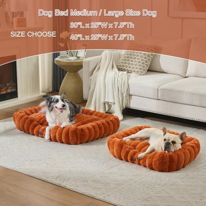 Luxury Dog Beds,Large Sized Dog Washable Furry Pet Beds,Comfort Rectangle Pet Sofa Couch with Ultra,Puppy Beds with Removable Zipper Cover,30x25x7.5inches,Burnt Orange