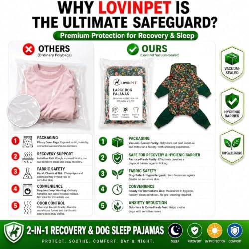 LovinPet Large Dog Bodysuits, Dew & Moss Dark Green Print, M
