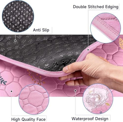 Sunheir Washable Pee Pads for Dogs Large 24" x 72" 2-Pack Reusable Puppy Pads Pet Training Pads, Absorb Dog Mats, Whelping Pad, Non-Slip Protects Against Urine Leakage, Runner Rug (Leaves - Pink)