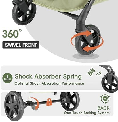Foldable Pet Stroller Small Dogs Cats Up to 70 lb All-Terrain, Green