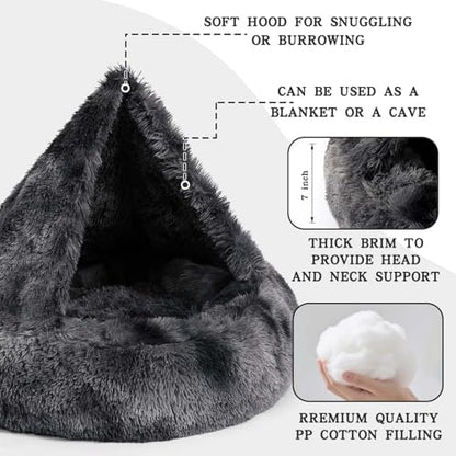 NOYAL Calming Donut Dog Bed, Hooded Cave with Blanket