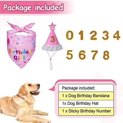 Dog Birthday Decorations,Dog Birthday Hat with Numbers,Dog Bandana