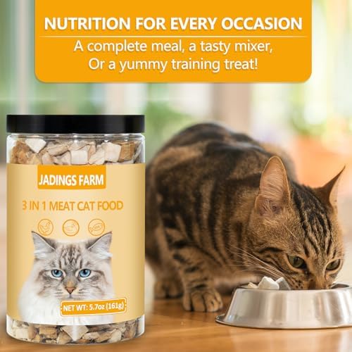 Freeze Dried Cat Food, 3 in 1 Natural Freeze Dried Meat - Chicken, Duck, and Salmon Recipe for Cats, Grain-Free Protein Rich Cat Kitten Food 5.7oz