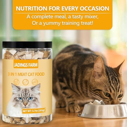 Freeze Dried Cat Food, 3 in 1 Natural Freeze Dried Meat - Chicken, Duck, and Salmon Recipe for Cats, Grain-Free Protein Rich Cat Kitten Food 5.7oz