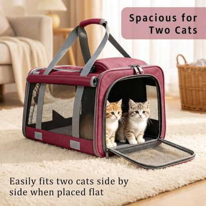 Pet Carrier for Medium-Small Cats, Collapsible Cat Carrier and Soft-Sided Pet Carrier for Medium Big Cats and Puppy Up to 17lbs, 2-Way Entry with Privacy Cover, Travel Bag L18.9”X11.42”X11.42”