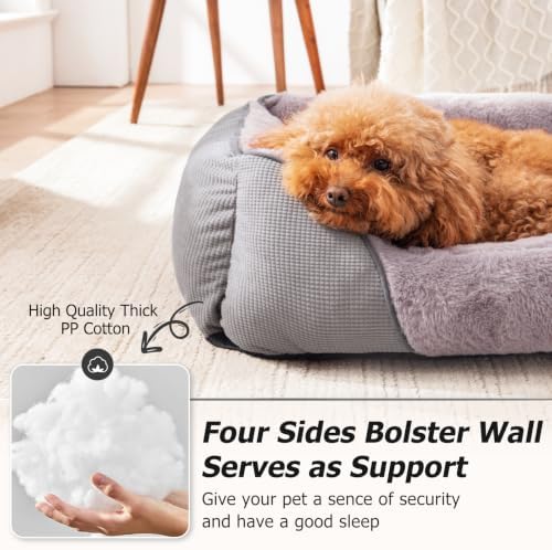 MIXJOY Dog Beds for Small Dogs, Cat Beds for Indoor Cats Washable, Calming Pet Small Size Dog, Soft Rectangle Pet Beds Sofa Cuddler, Orthopedic Cozy Puppy Beds, Anti-Slip Bottom(20x19in, Grey)