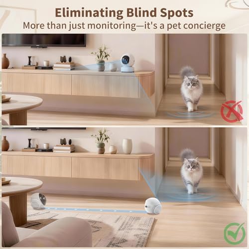 1080P Moving Pet Robot Camera, Smart Home Security Robot with Auto Tracking, Night Vision, 2-Way Audio, Auto-Recharge, Motion Alerts, App Control for Pet, Baby & Elderly Care, White