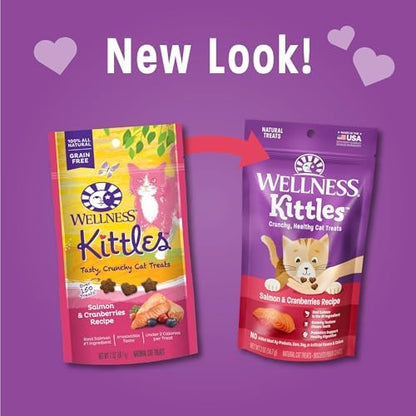 Wellness Kittles Crunchy Natural Grain Free Cat Treats, Salmon & Cranberries Recipe, All Life Stages, 2-Ounce Bag (Pack of 2)