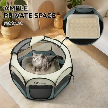 Siedihit Dog Cat Playpen, Puppy Pet Playpen Indoor for Small Dog Crate Tent Cage Outdoor, Portable Pop Up Dogs Enclosure Kennel with Carrying Case for Dogs/Cats/Rabbits(Grey, Small