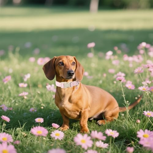 Lionet Paws Floral Dog Collar- Cute Daisy Pink Dog Collars with Plastic Buckle,Light Adjustable Dog Collars for Medium Large Dogs