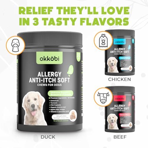 Dog Allergy Chews - 150 Pcs - Allergy Relief for Dogs - Supplements for Itchy Skin & Paw Licking - US Formula with Probiotics, Natural Ingredients & Vitamins - Duck Flavor