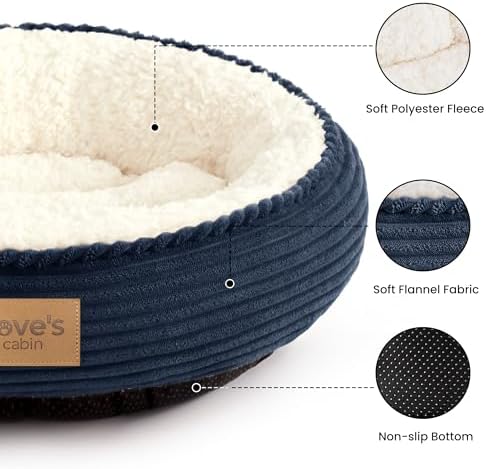 Love's cabin Round Donut Cat and Dog Cushion Bed, 20in Pet Bed for Cats or Small Dogs, Anti-Slip & Water-Resistant Bottom, Super Soft Durable Fabric Pet beds, Washable Luxury Cat Dog Bed Navy Stripe