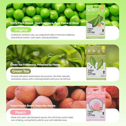 Michu Tofu Cat Litter Natural Clumping Tofu Cat Litter, Fast Clumping and Easily Scoop-able 5.5lb/88oz 5 Scents - Original + Greentea, 2 Pack